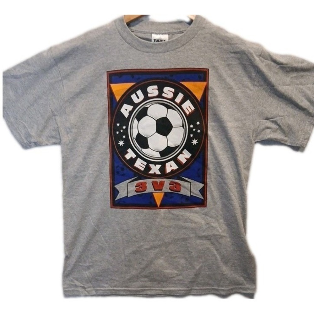 Tultex‎ Mens Large Gray Aussie Texan Soccer 3v3 Graphic T Shirt Tee